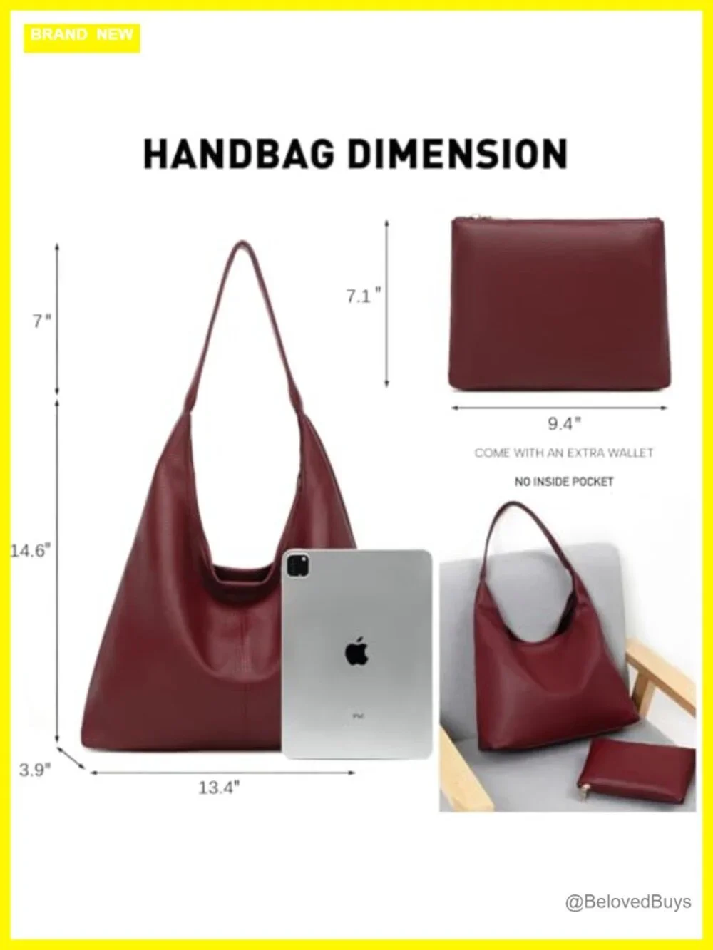 Slouchy Hobo Bag Shoulder Bag Faux Leather Tote Purse Work Travel